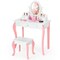 Kids Vanity Princess Makeup Dressing Table Stool Set with Mirror and Drawer